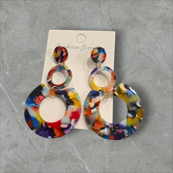 Colorful Acrylic Drop Dangle Earrings - Picture 1 of 2